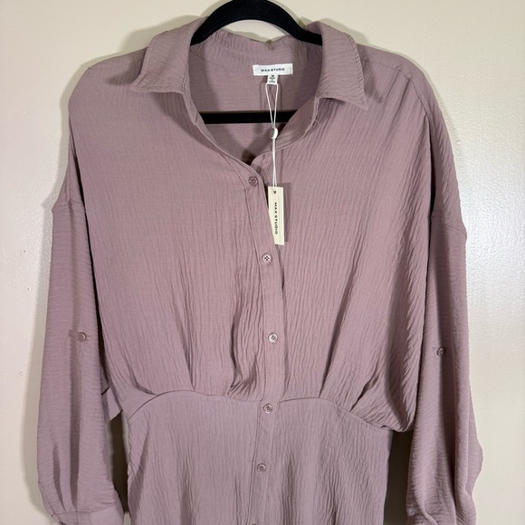 NWT Max Studio Taupe Long Sleeve Button up Dress size Medium - Picture 3 of 10